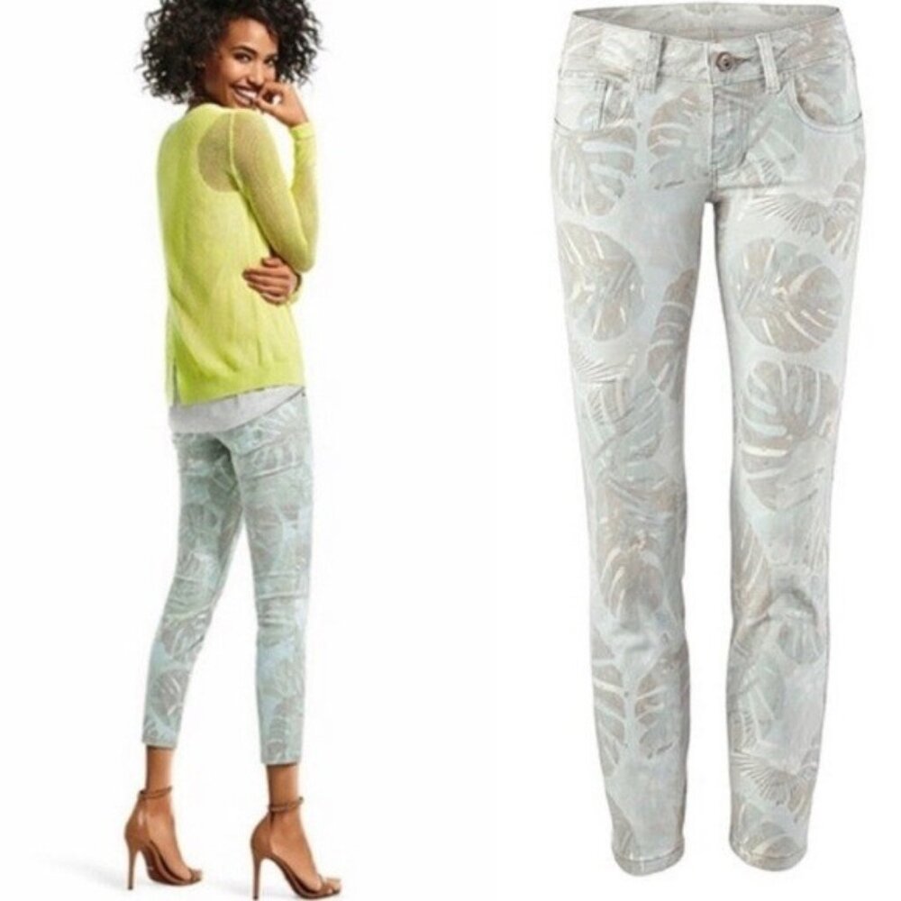 CAbi Paradise Palm Leaf Cropped Ankle Skinny Jeans - Size 4